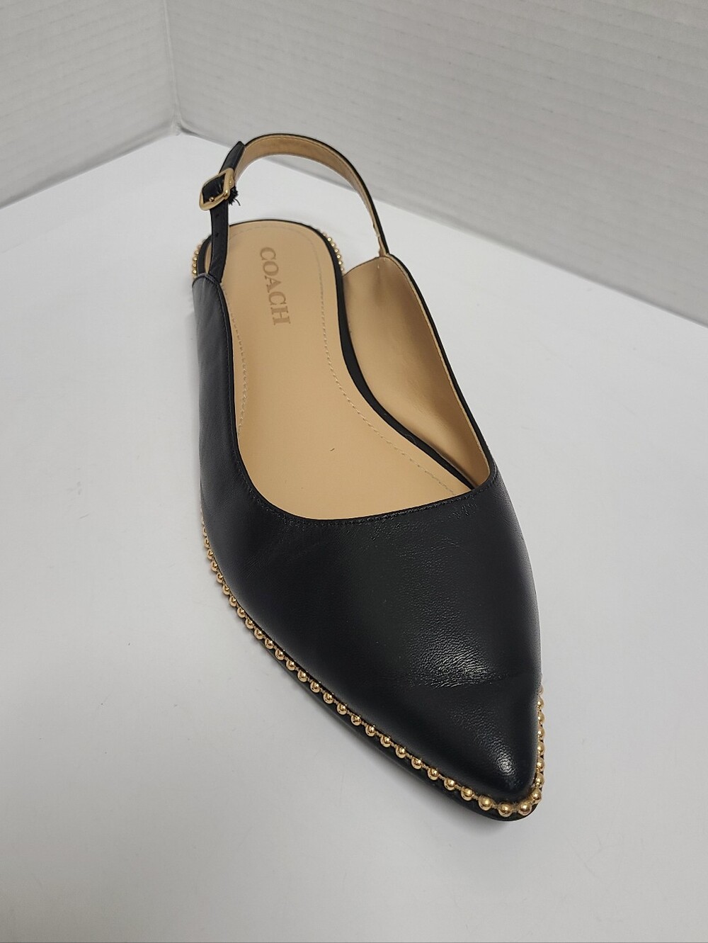 Coach Black Leather Vae Skimmer Studded Slingback Flats Sz 8 - Picture 4 of 14